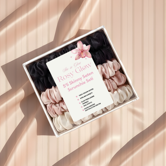 Rosy Glow Skinny XS Saten Scrunchie Toka Seti (5’li)